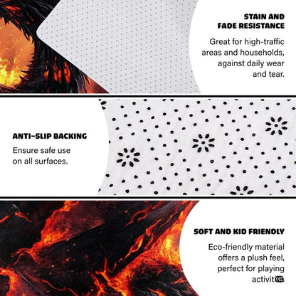 Infographic detailing the anti-slip dotted backing and durable edge stitching of the rug - thumbnail image 4 of 7
