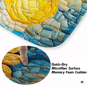 Close up texture detail of mosaic sunflower area rug soft pile surface and hemmed edges. - thumbnail image 3 of 8