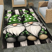Home lounge setup displaying the festive Irish clover gnomes floor carpet - thumbnail image 7 of 8