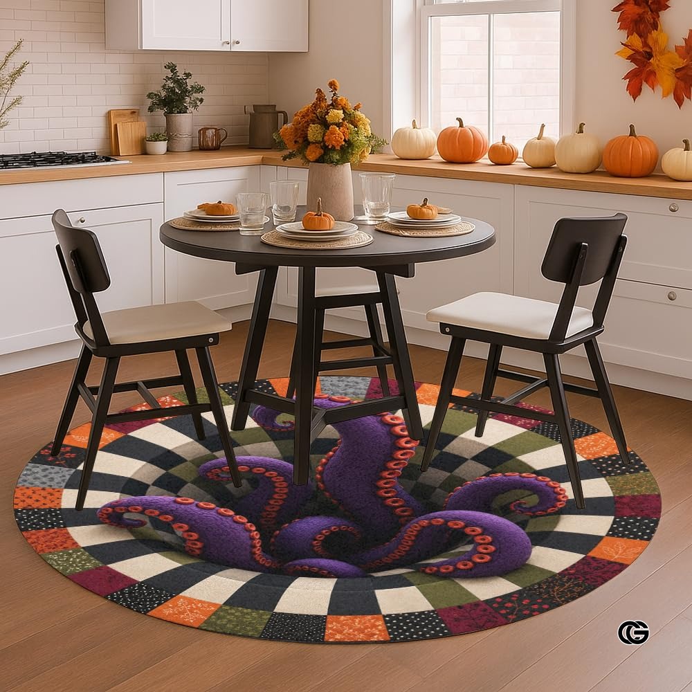 Personalized Halloween 3D Optical Illusion Ghost Round Rug (A05)