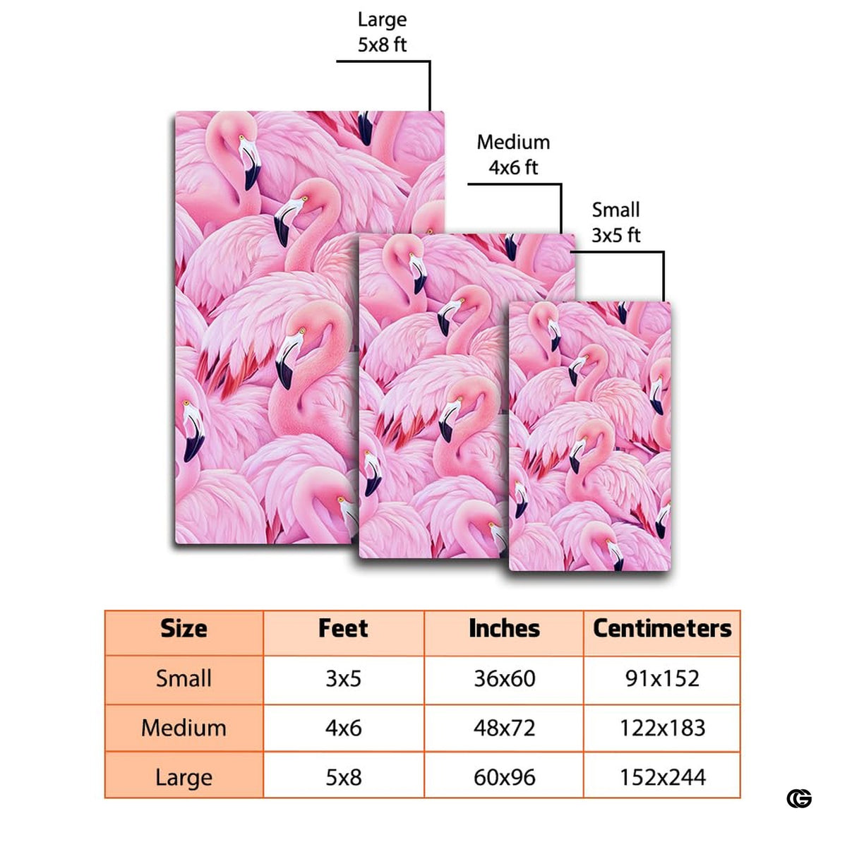 Flamingo flock floor rug positioned beneath modern minimalist furniture.