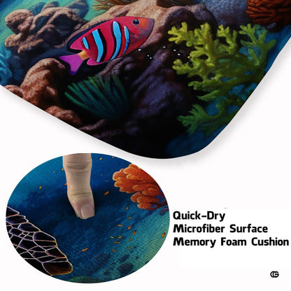 Detailed view of sea turtle swimming above rich coral reef formations in turquoise and navy water. - thumbnail image 3 of 7