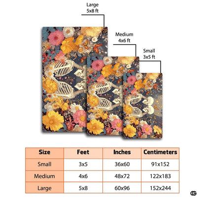 Visual dimension comparison showing small 3x5, medium 4x6, and large 5x8 area rug sizes - thumbnail image 3 of 8