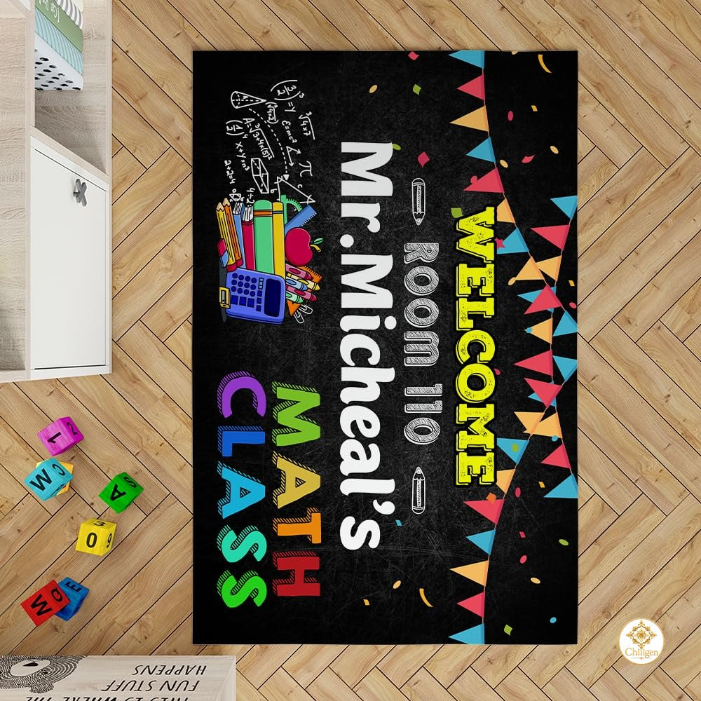 Custom Mathematics Education Rug for Classroom and Playroom - Welcome to Math Class / 3' x 5' (Rectangular)