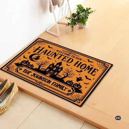 Halloween Door Mat Outdoor, Custom Spooky Welcome Mat with Black Cat and Pumpkin, Fall Front Door Mat for Porch Entryway Decor #1