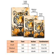 Dimensions and sizing chart for golden peony tiger portrait area rug - thumbnail image 2 of 8