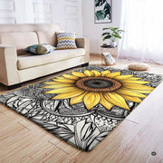 Sunflower mandala area rug styled on light wood floor in modern living room setting. - thumbnail image 4 of 7