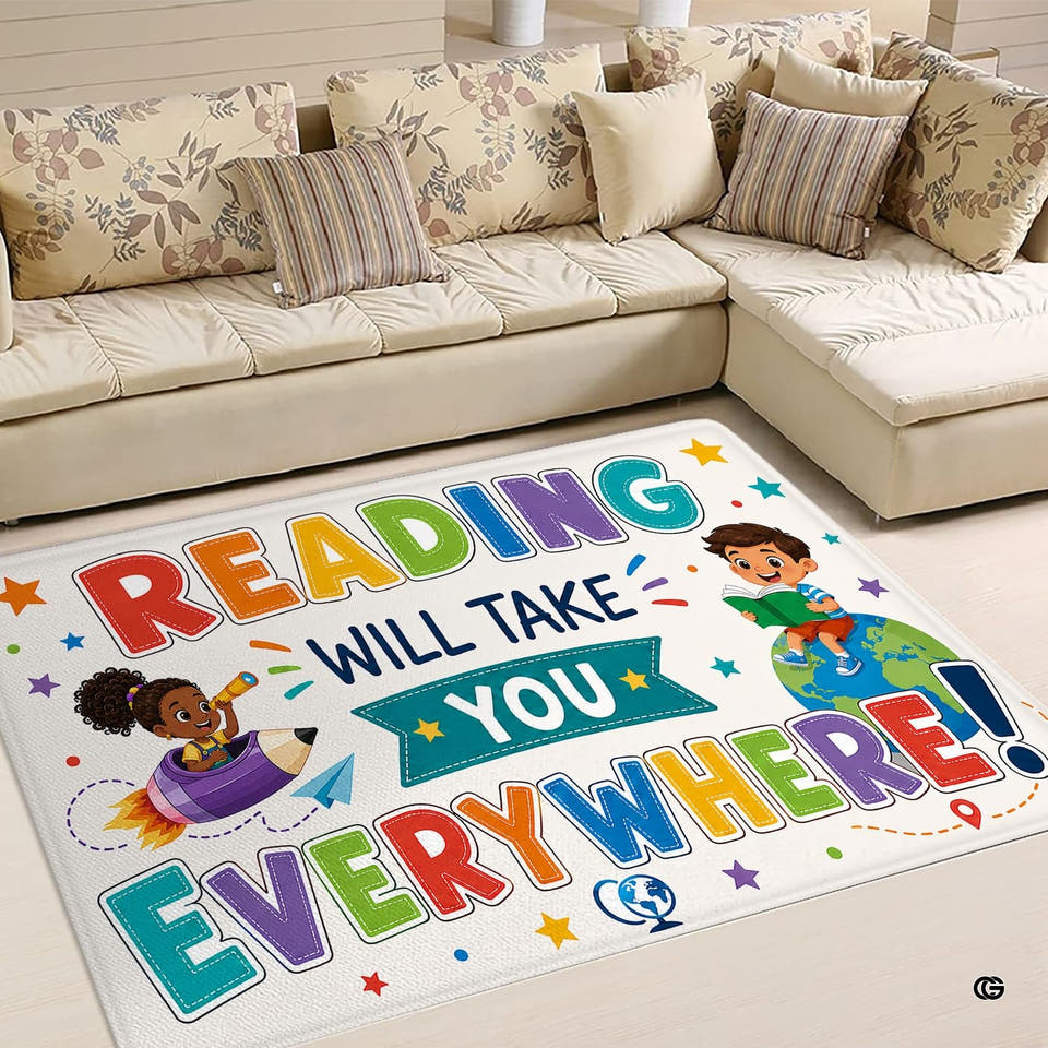 Reading will take you everywhere kids area rug - view 1