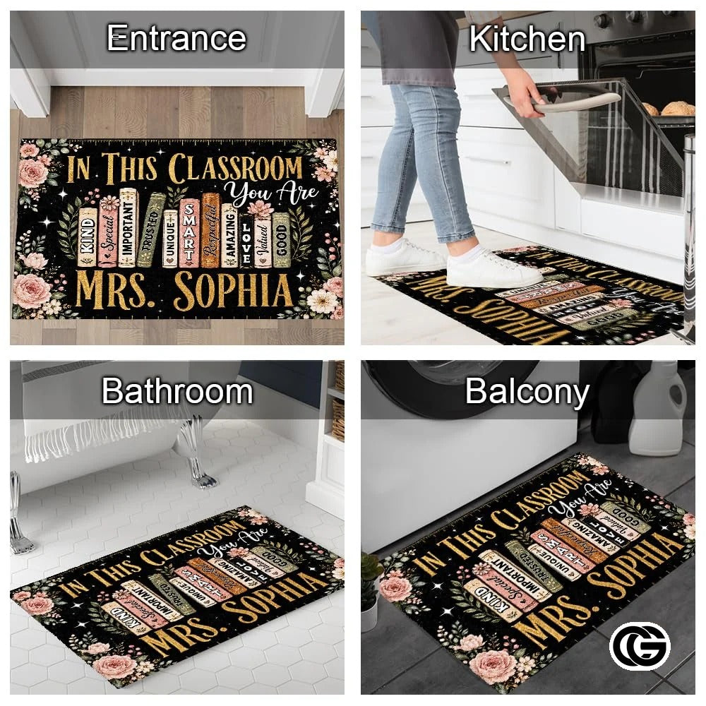 Personalized Welcome Doormat with Teacher Name and Notebook Art - Class-18