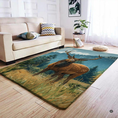 Anti-slip dot backing and clean hemmed edge stitching on bull elk area rug - thumbnail image 4 of 7