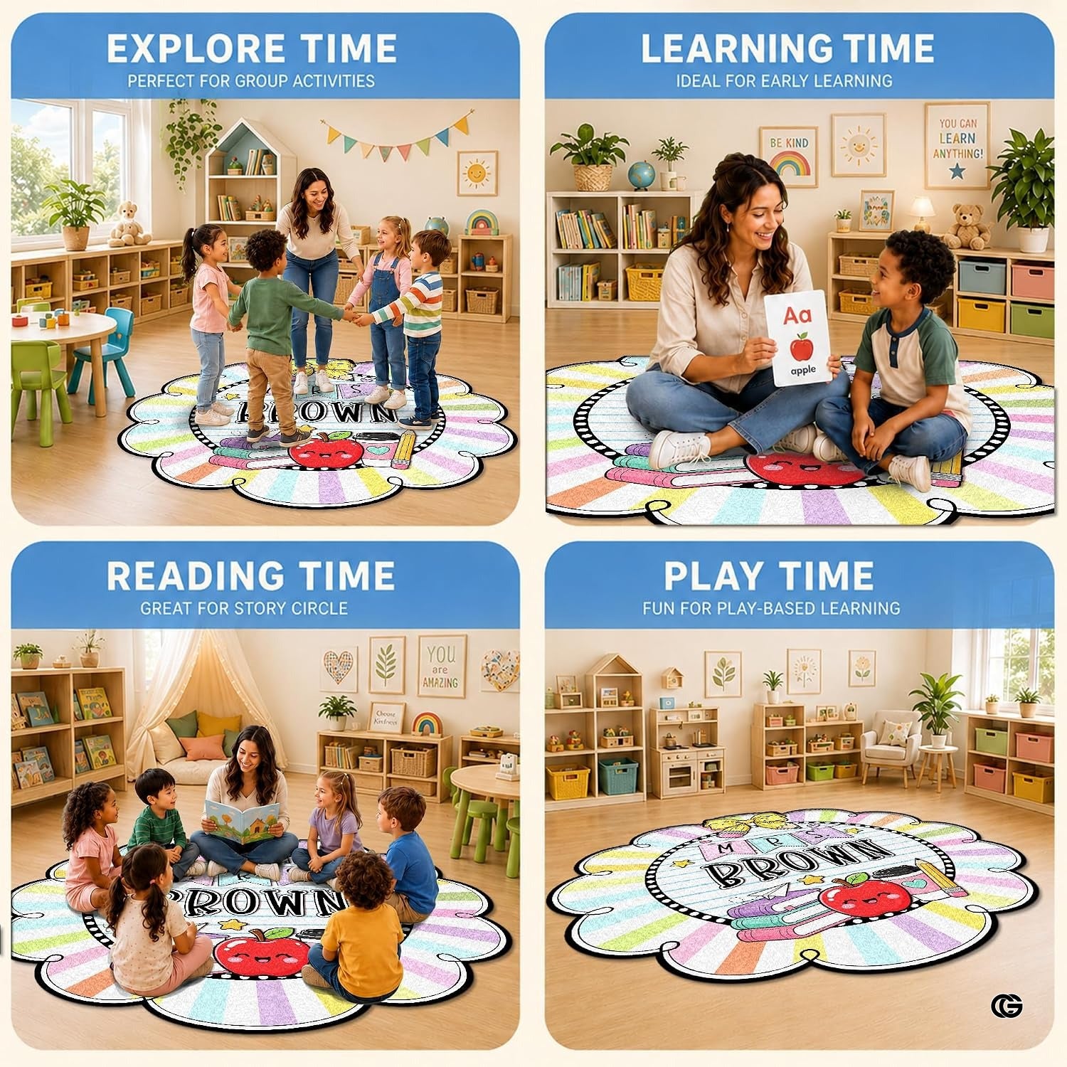 Personalized Composition Notebook Classroom Shaped Rugs for Kids (A02) | Custom Pennant Flag Carpet for Reading Corner, Non-Slip Apple Shape Rug Mat, Classroom Decor, Back To School Gift
