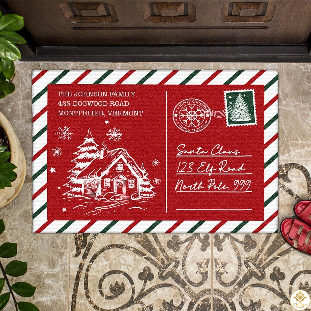 Personalized Christmas Doormat with Custom Family Name
