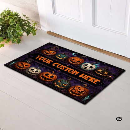 Halloween Door Mat Outdoor, Custom Spooky Welcome Mat with Black Cat and Pumpkin, Fall Front Door Mat for Porch Entryway Decor #3