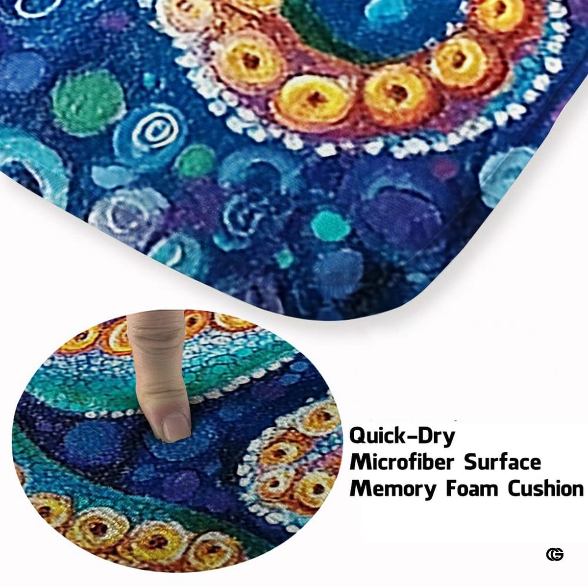 Detailed view of swirling suction cups and amber accents on an artistic ocean creature rug centerpiece. - image 3 of 7