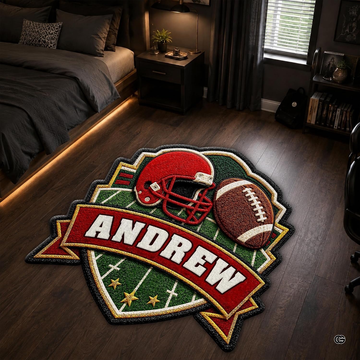 Personalized Football Shaped Rug, Non-Slip Washable Sport Carpet (A01)