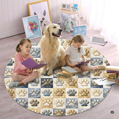 Custom Dog Paw Round Rug Patchwork Area Rug for Pet Lovers (1, A2)