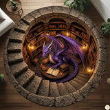 Personalized Dragon Round Rug with 3D Effect and Bookshelf
