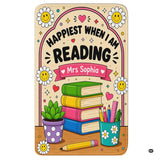 Happiest when reading daisy book lover rectangular area rug on cream.