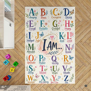 Dimensions and sizing options chart for positive alphabet affirmations classroom area rug - thumbnail image 2 of 7