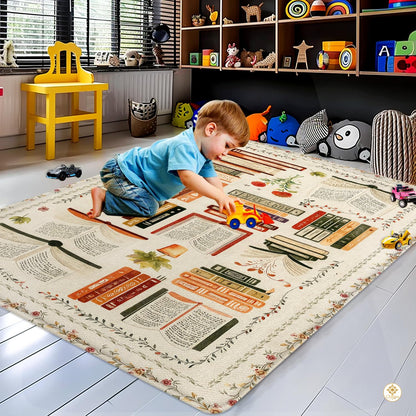 Custom Vintage Book Doormat with Floral Details and Cat Design