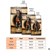 Dimensions and sizing options chart for 3D leaping horse rustic barrel living room area rug - thumbnail image 2 of 7
