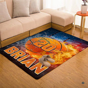 Top-down overhead view of rectangular fire and ice basketball living room area rug - thumbnail image 7 of 7
