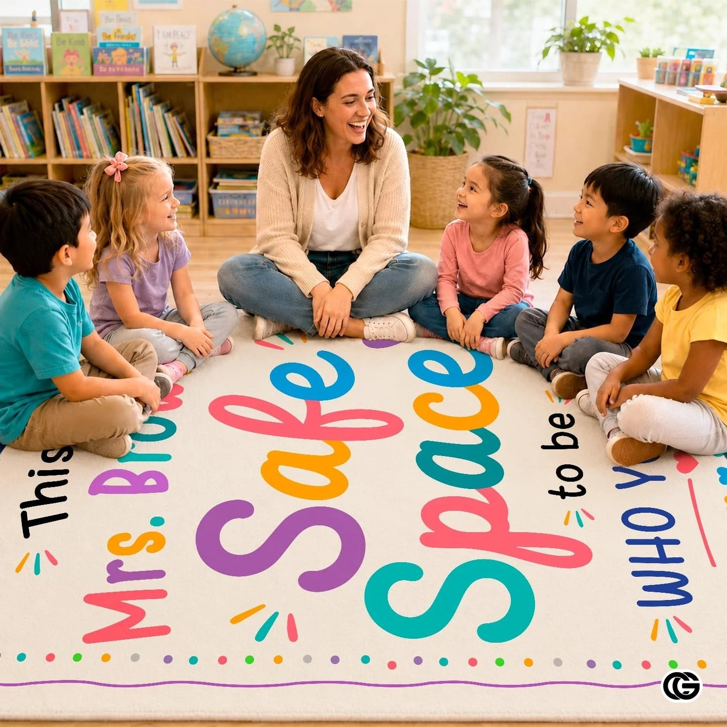 Personalized Calming Corner Rug with Custom Teacher Name - Space to Be Yourself