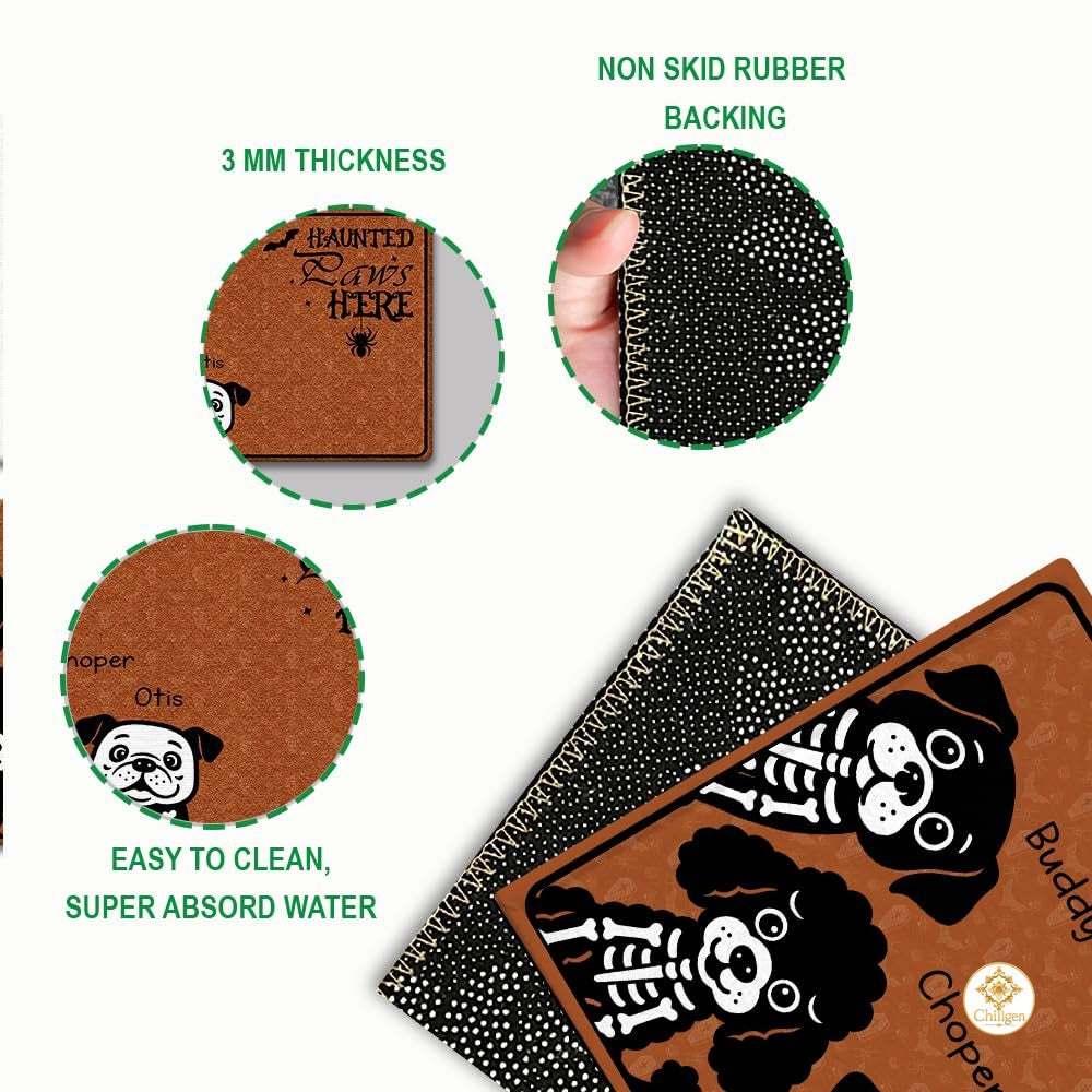 Custom Halloween Dog Doormat with Pumpkin and Bat - Style #4