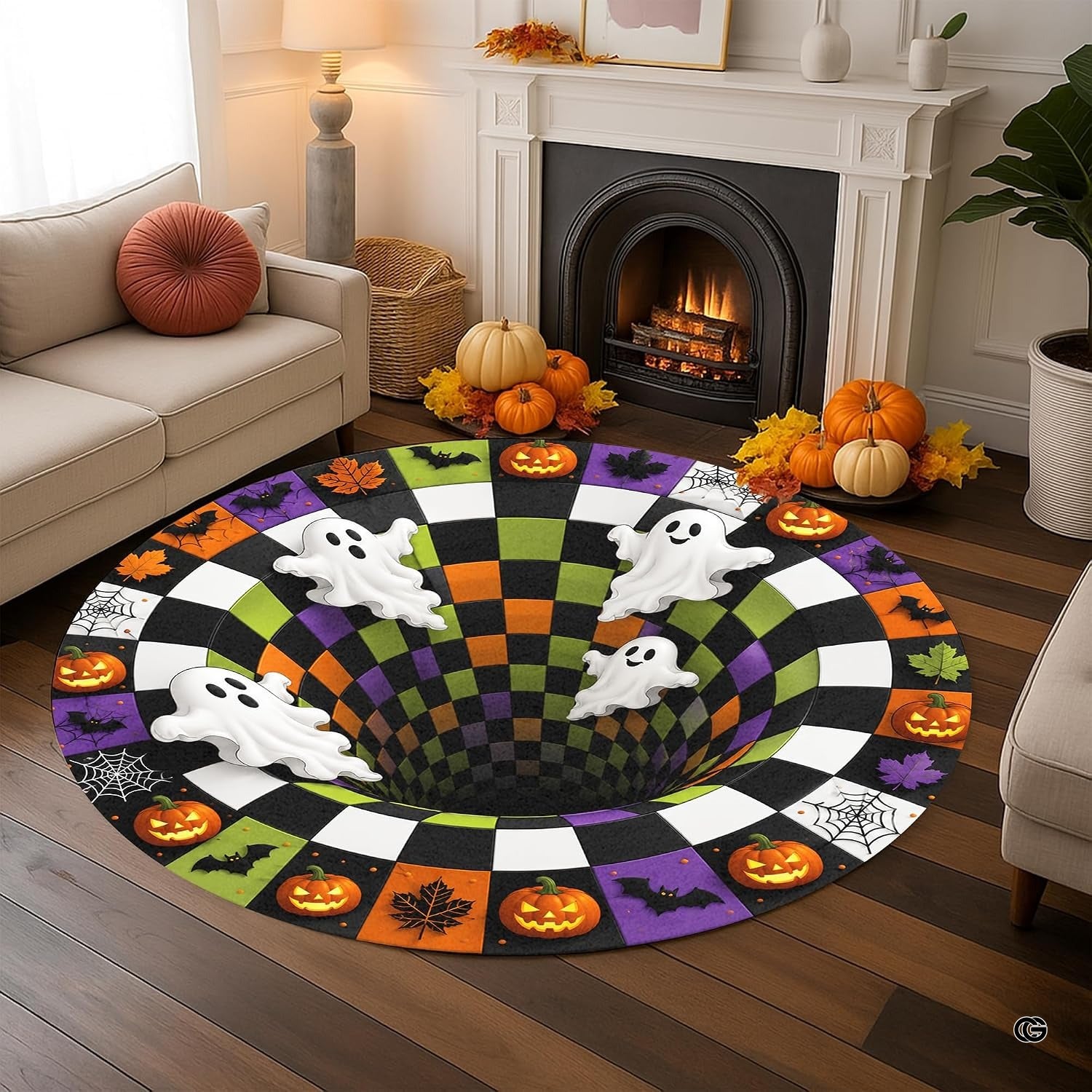 Custom Halloween 3D Optical Illusion Round Rug Skeleton Horror Area Rug (1, #1)