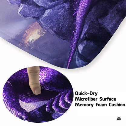 Detail of cosmic wings and glowing purple eyes on this fantasy shiny area rug. - thumbnail image 3 of 7