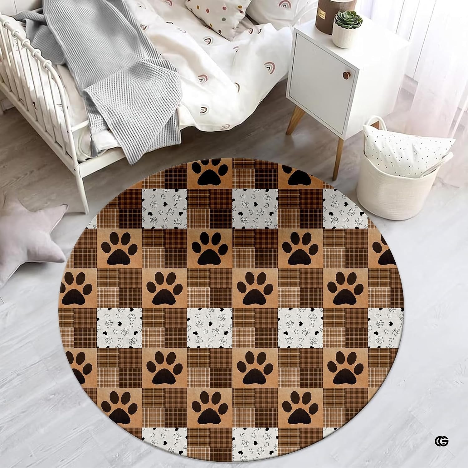 Custom Dog Paw Round Rug Patchwork Area Rug for Pet Lovers (1, A5)