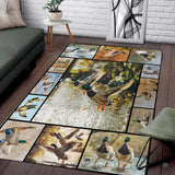 Mallard drake in flight marsh living room area rug with waterfowl border collage