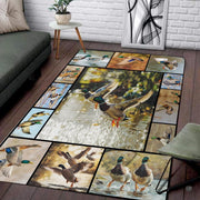 Mallard drake in flight marsh living room area rug with waterfowl border collage - thumbnail image 1 of 8