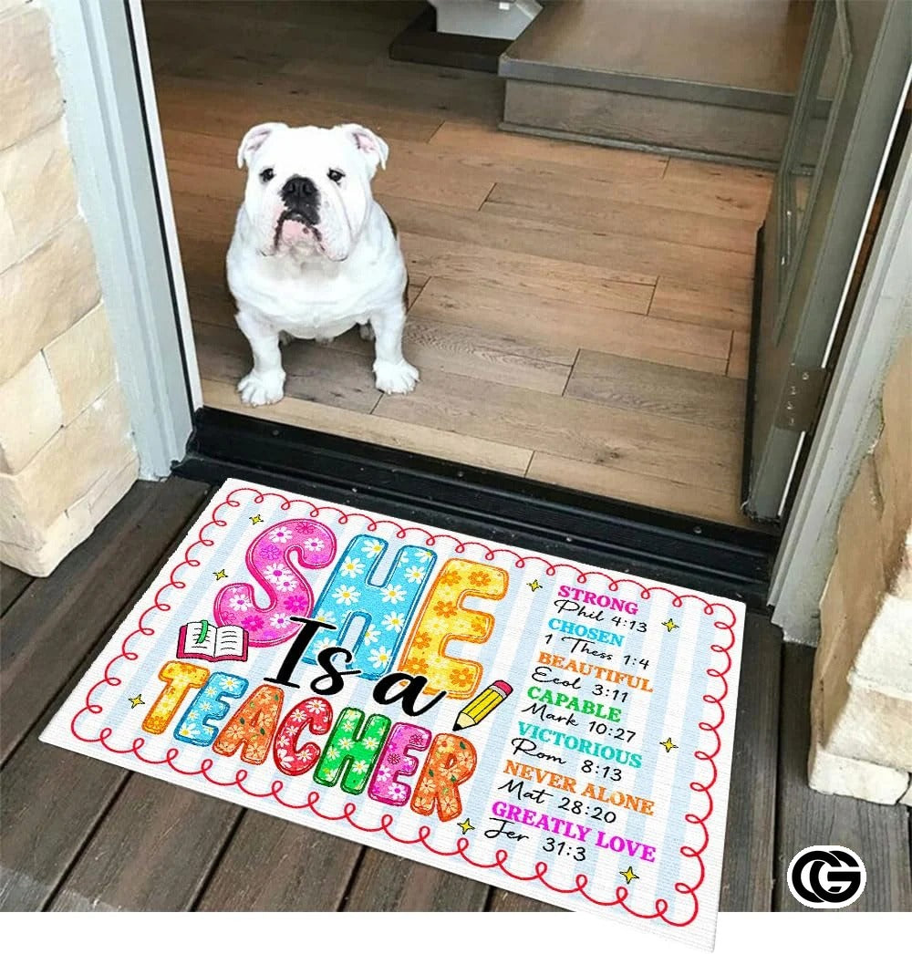 Personalized Welcome Doormat with Teacher Name and Notebook Pattern
