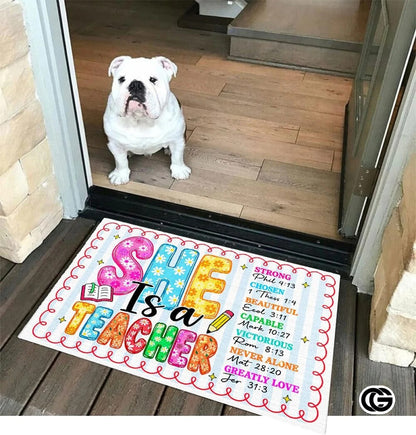 Personalized Welcome Doormat with Teacher Name and Notebook Pattern