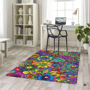 Psychedelic floral art floor accent displaying vivid turquoise, yellow, and hot pink botanical prints. - thumbnail image 5 of 5