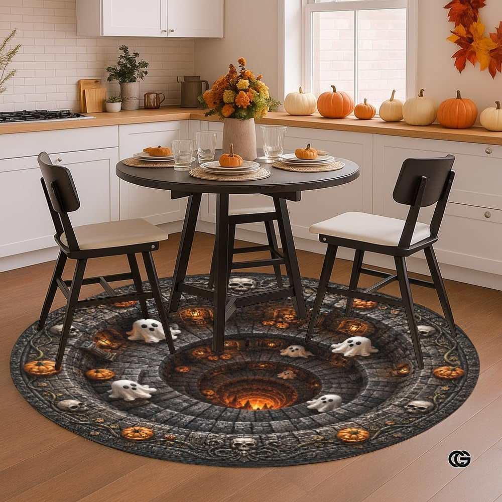 Personalized Halloween 3D Optical Illusion Ghost Round Rug (A06)