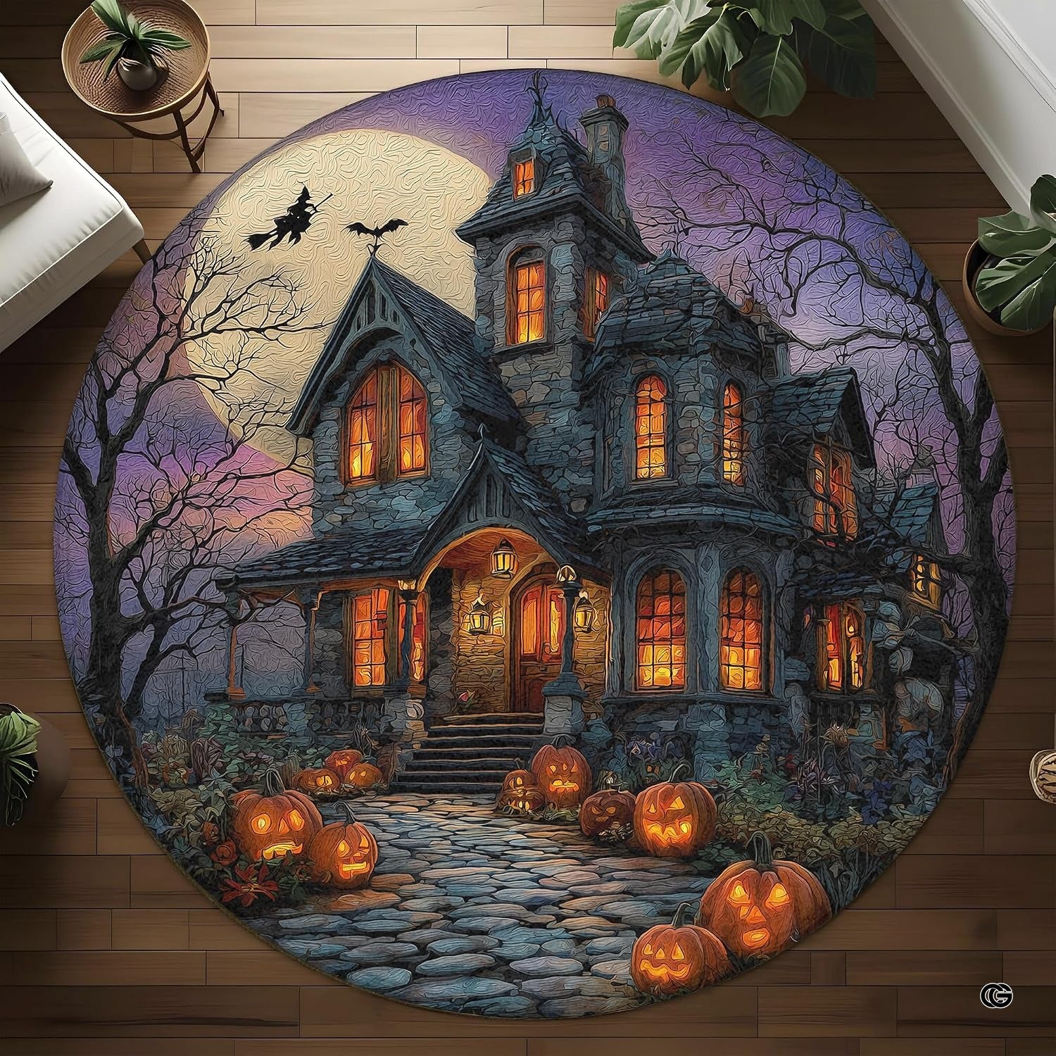 Custom Halloween 3D Optical Illusion Round Rug Skeleton Horror Area Rug (1, #16)