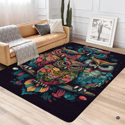 Anti-slip dot backing and clean hemmed edge stitching on boho multicolor owl rug - thumbnail image 4 of 8