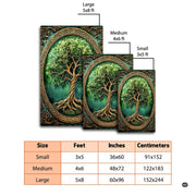 Dimensions and sizing chart for Celtic Tree of Life living room area rug - thumbnail image 2 of 8