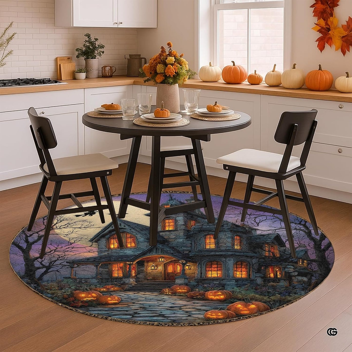 Custom Halloween 3D Optical Illusion Round Rug Skeleton Horror Area Rug (1, #16)
