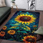 Overhead layout view of the rectangular cosmic bloom sunflower botanical floral area rug - thumbnail image 7 of 8