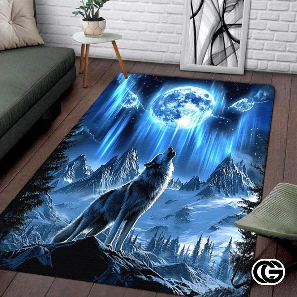 Custom Galaxy Wolves Rug for Boy Room and Living Room