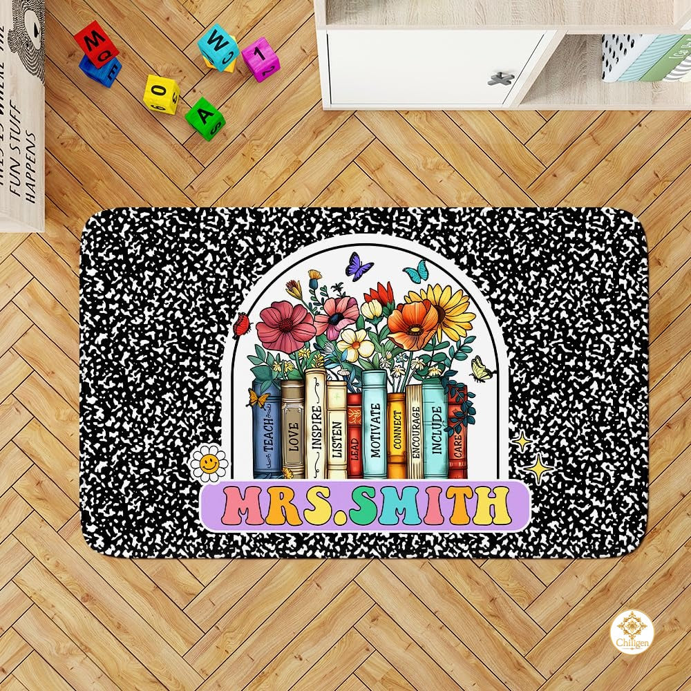 Custom Composition Notebook Rug with Floral Detail - Composition / 2' x 3' (Rectangular)