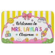 Personalized Teacher Classroom Rug, Custom Back to School Welcome Mat with Name, Kindergarten Preschool Elementary Decor, Composition Notebook Carpet (A02)