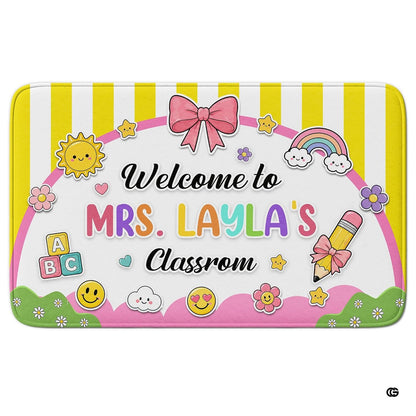 Personalized Teacher Classroom Rug, Custom Back to School Welcome Mat with Name, Kindergarten Preschool Elementary Decor, Composition Notebook Carpet (A02)