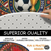 Custom Soccer 2026 Round Rug with Trophy and Flag Design