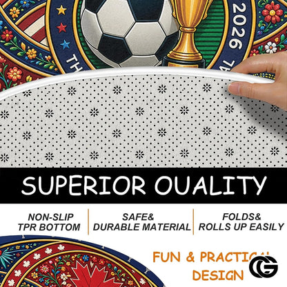Custom Soccer 2026 Round Rug with Trophy and Flag Design