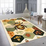 Overhead layout view of the rectangular honeycomb hexagon botanical bee area rug - thumbnail image 7 of 8