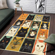 Living room seating setup featuring the retro cat breeds patchwork grid colorblock area rug - thumbnail image 1 of 5